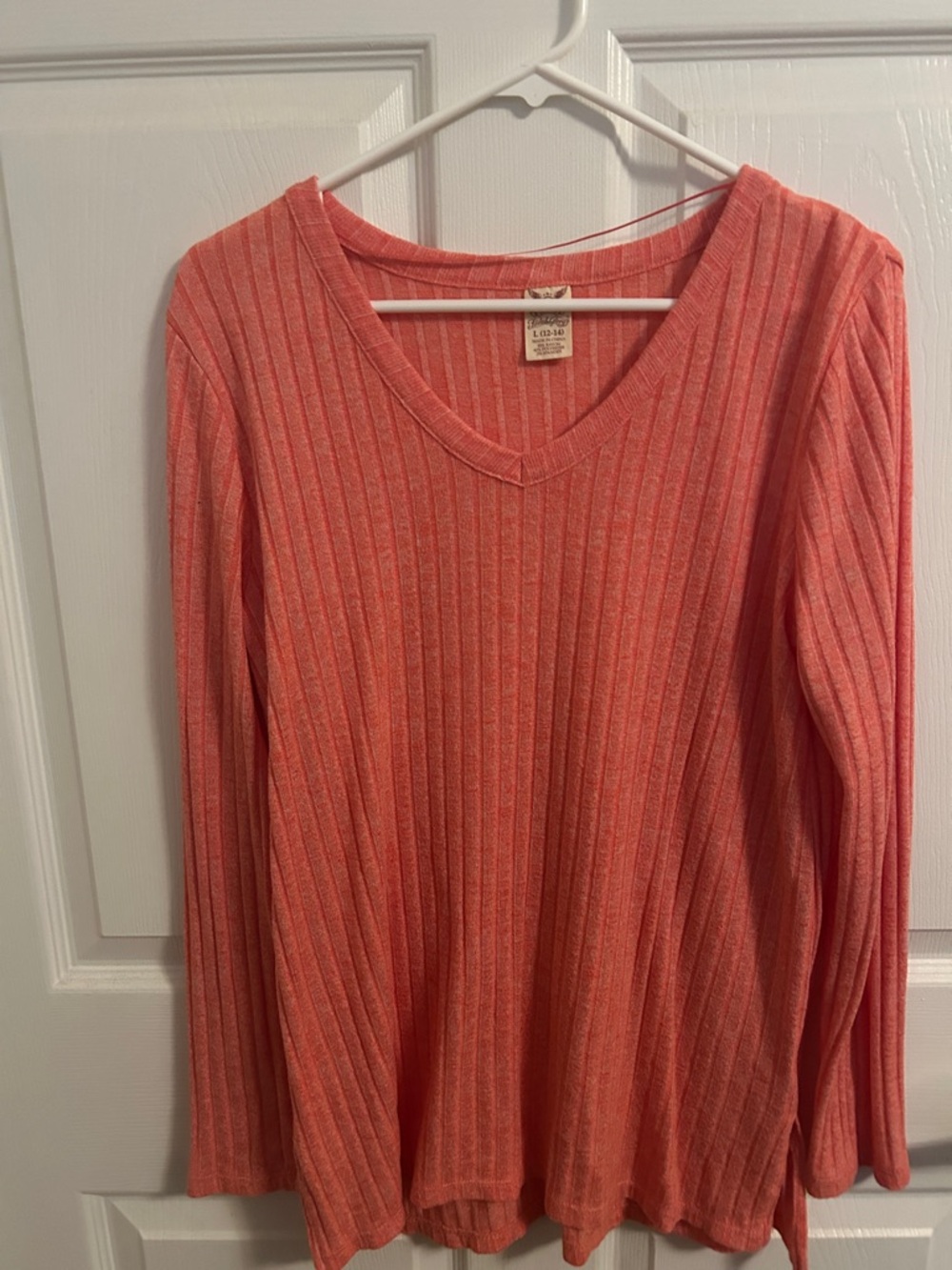 Faded Glory Coral Ribbed V-Neck Top